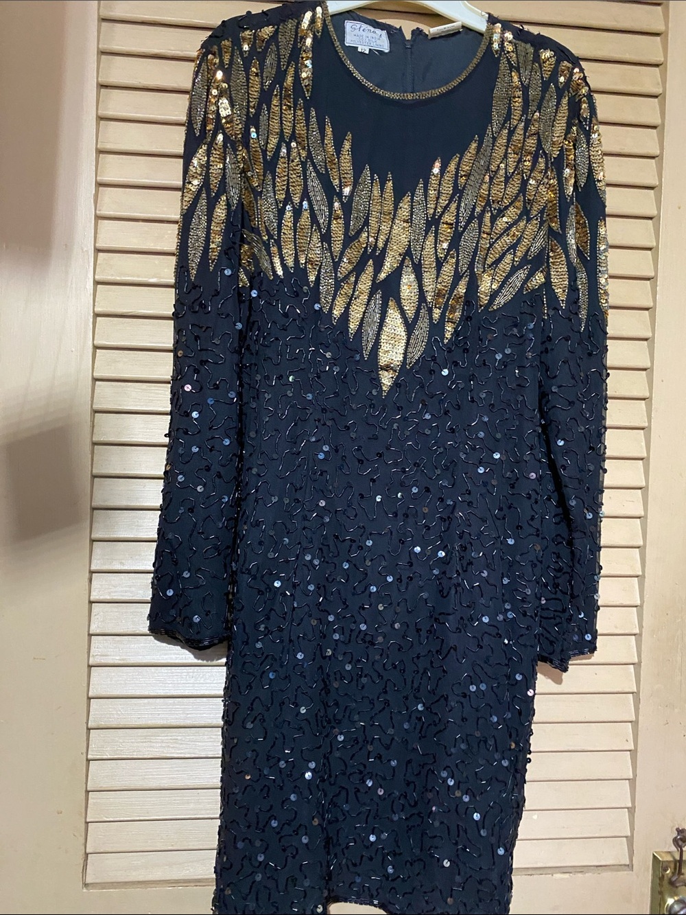 Stenay Black Dress with Gold Sequin Accent Long Sleeve